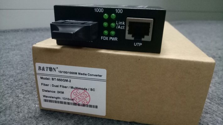 1 32 - Mã: BT-950GM-2 - Hãng B&TON - Chuẩn 2 sợi Multi mode quang SC - Cổng quang SC Multi mode, Duplex - Công LAN RJ45 - Khoảng cách truyền 2km - Bước sóng 1310nm/ 850nm - Bảo hành 12T, có CO, CQ