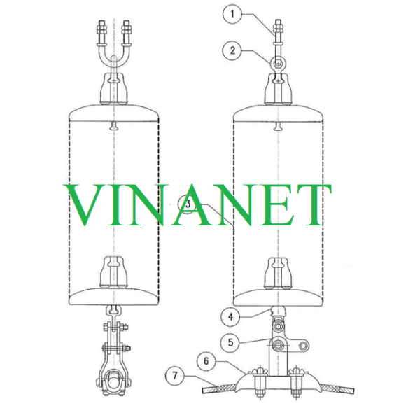 Chuỗi Đỡ cách điện đơn thủy tinh cho dây dẫn, tải trọng 70kN