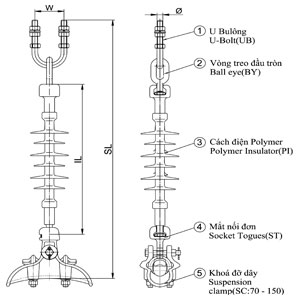 Chuỗi Đỡ cách điện đơn Polymer 24kV-Tải trọng 70kN