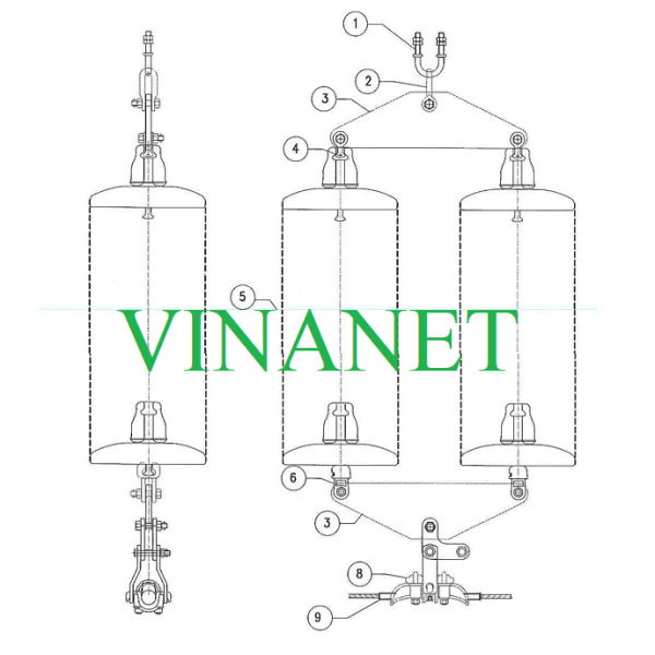 Chuỗi Đỡ cách điện đôi thủy tinh cho dây dẫn - trải trọng 70kN