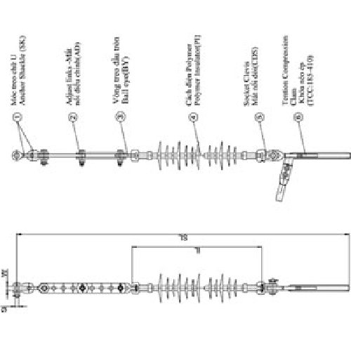 Chuỗi néo cách điện Polymer 24-35kV- tải trọng 70kN
